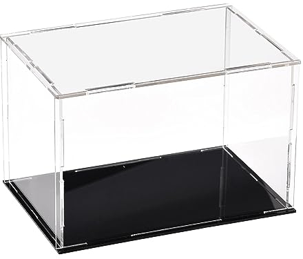 TA-VIGOR Transparente Acryl-Vitrine, 15 x 10 x 10 cm, zusammenbaubar, Würfel-Organizer, Ständer, staubdichter Schutz, Vitrine mit schwarzem Sockel für Actionfiguren, Spielzeug, Sammlerstücke,