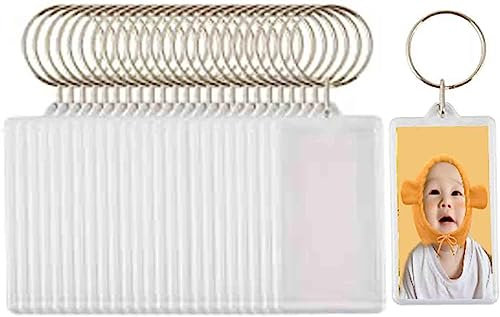 50pcs Clear Blank Photo Keyrings Insert Key chains DIY Keyrings, Clear Acrylic Picture Keychains for Double-Sided Photos, DIY Personalised Small Blank Keychains, 4.7 x 3.3cm
