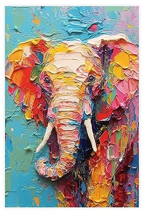 Fyzuf Elefanten-Wandkunst, Ölgemälde auf Leinwand, Poster, Elefant, Kubismus, bunter Elefant, ästhetisch, R-Leinwandposter, ungerahmt, 30 x 45 cm