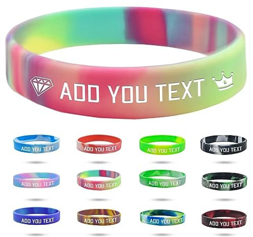 Coregiftr Personnalisé Bracelet Silicone, Nom et Téléphone Identification Enfant, Anti Perte, Rouge Jaune Vert