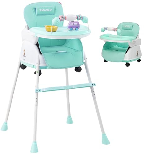 Twinky® Hochstuhl – 2-in-1-Kinderwagen-Set – Blau – zusammenklappbarer Esszimmerstuhl & Kinderwagen und Babystuhl für den Tisch – Hochstuhl, Kleinkindsitz und Erwachsenenstuhl in 1 (Mint Grün)