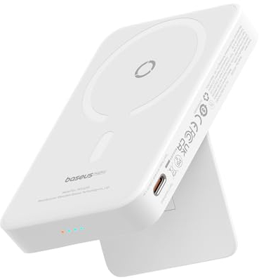 Baseus Magsafe Power Bank MagPro, Power Bank Magnetico Senza Fili, 5000mAh Mini Power Bank con USB-C, PD 20W Ricarica Rapida Magsafe, Batteria Esterna Batteria per iPhone 15/14/13/12, Bianco