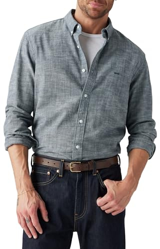 Levi's Men's Authentic Button Down Shirt, Marlon Dark Blue Chambray, L
