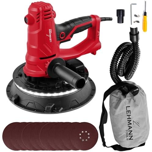 Lehmann LTOWG-1222 - Smerigliatrice per muro a secco con aspirazione, 225 mm, 1500 W, levigatrice a disco a 6 velocità variabili, 2800 giri/min, con tubo di aspirazione, sacchetto per la polvere, 18