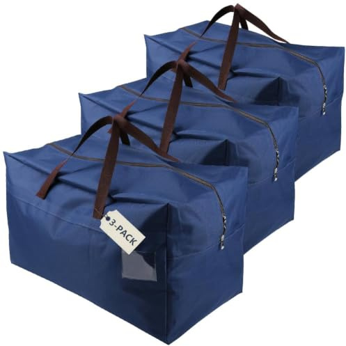 iwill CREATE PRO Packung mit 3 großen Aufbewahrungstaschen für Kleidung und Bettwäsche mit Tragegriffen, 100L, blaue Duffle-Taschen für Reisen, große Tragetaschen für Wohnmobilreisen, Umzugstaschen