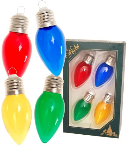 Krebs Glas Lauscha - Christbaumschmuck/Weihnachtsbaumanhänger aus Glas - Motiv: Glühbirne unversilbert - Farbe: rot/Gold/grün/blau - Größe: 9 cm