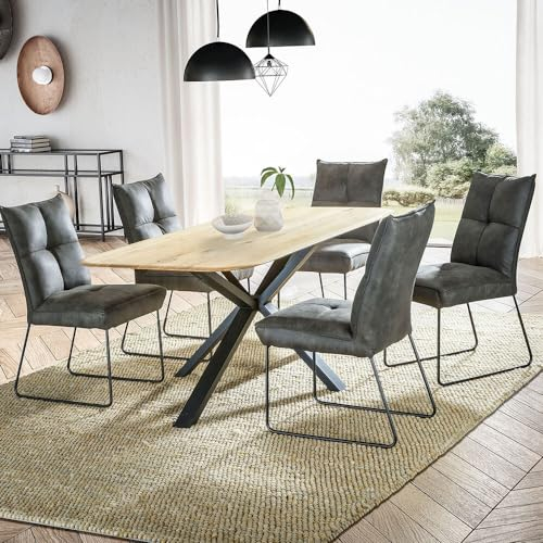 Lomadox Tisch Esstisch 180x90cm mit runder Kante, Wildeiche massiv geölt, Metallfußgestell