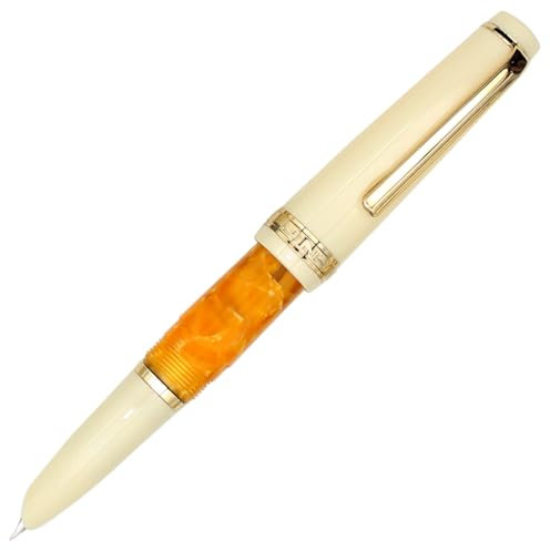 Gullor Mini Fountain Pen Gold Trim, Acrylic Pocket Pen, Orange, Hidden Extra Fine Nib (0.38 mm)