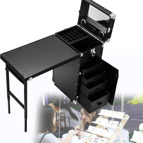 DPLWJPP Foldable Nail Table,Portable Mobile Manicure Desk,Professional Multifunction Nail Travel Case,With Nail Polish Storage And Drawers For Beauty Salon Travel,Black