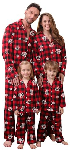SOLOYEE Pyjama Noel Famille, Ensemble Vetement Noel Famille Manches Longues Vêtements de Nuit Femme Homme Fille Garçon de Noël Pyjama Famille Assortis (Rouge/Enfant, 6-7 Ans)