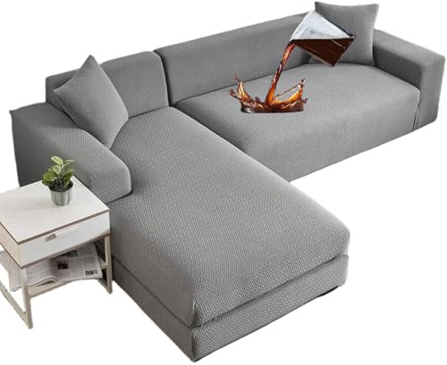 GUYIRT Couch Überwurf L Form Kratzfest Katzen, Sofabezug Ecksofa L Form Wasserdicht, Couch Überzug L Form Stretch, Sofa Cover L Shape Elastic, Für Wohnzimmer (Hellgrau,2 + 2-Sitzer)