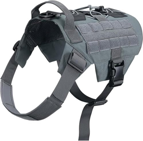 PBTMCD Taktisches Hundegeschirr for Das Training Und Die Jagd, Verstellbares No-Pull-Hundegeschirr Mit Griff(Gray,L)