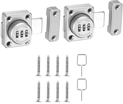 PATIKIL Lucchetto Combinazione per Armadietto, 2 Pezzi Chiavistello Serrature per Cassetti Senza Chiave Lega Zinco 3 Cifre Serratura a Camma per Armadio Ante Singola, Argento