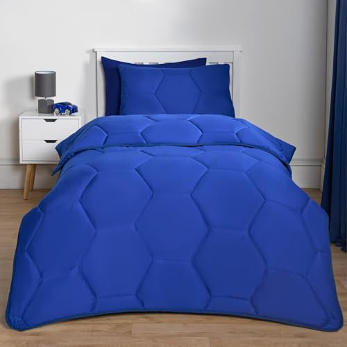 OHS Double Bed Duvet Coverless 7.5 Tog, Soft Warm Fabric Honeycomb Quilted Design Summer Duvets Washable Double Duvet with 2 Pillowcases, Blue