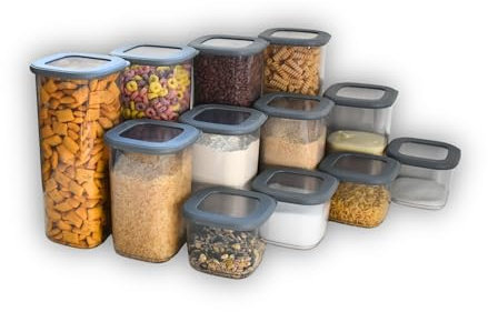 Vorratsdosen mit Deckel luftdicht diverse Sets Küchenorganizer BPA frei stapelbare Vorratsbehälter für sämtliche Lebensmittel wie Zucker Mehl und Müsli (Sparset (12er-Set) & 1x HLKauf-Block)
