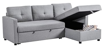 AVANTI TRENDSTORE - Bevilacqua - Ecksofa Sofa Bett in der Farbe Dunkelgrau mit Bettfunktion und integrierter Bettkasten, Halbinsel beidseitig montierbar, Ecksofa Günstig, Maße LAP ca. 202x86x75-135cm