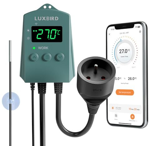 LUXBIRD Regolatore di temperatura WiFi, termostato con riscaldamento, modalità di raffreddamento, con controllo app, allarmi di temperatura per piantine germinazione, rettili, raffreddamento, birra
