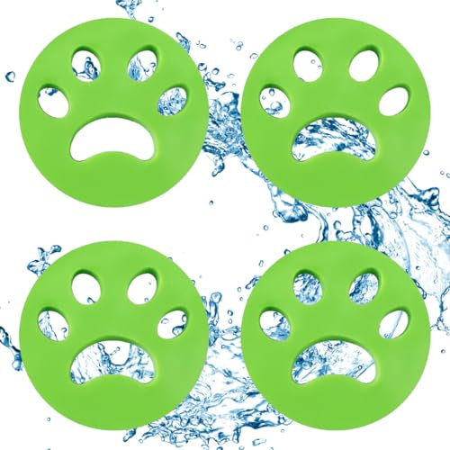SGERUFZ 4 Pcs acchiappapelucchi in silicone per lavatrice e asciugatrice Rimuove peli di animali domestici Colori verde e arancione