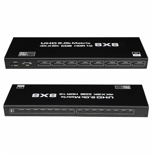 HDMI2.0 HD Digital 8X8 Matrix, 4K/60HZ/1080P144HZ, 8X8 Switcher Splitter RS232 IR Fernbedienung für Monitor PC to TV
