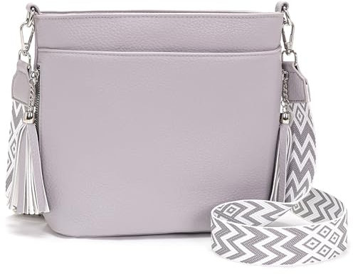Paigtes Umhängetasche Damen Mittelgroß Handtasche Damen Klein Leder PU Tasche Grau