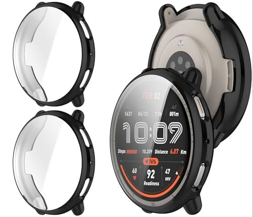 GIOPUEY Hülle Kompatibel mit Amazfit Active 2, [2 Stück] Soft TPU, Shock Resistant Cover - Black+Black