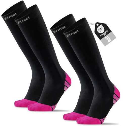 Effeet Bas de Contention Femme et Homme, 2 Paires Chaussettes de Contention Femme Rembourrées, Chaussettes de Compression pour Sport, Avion, Voyage, Grossesse, Travail