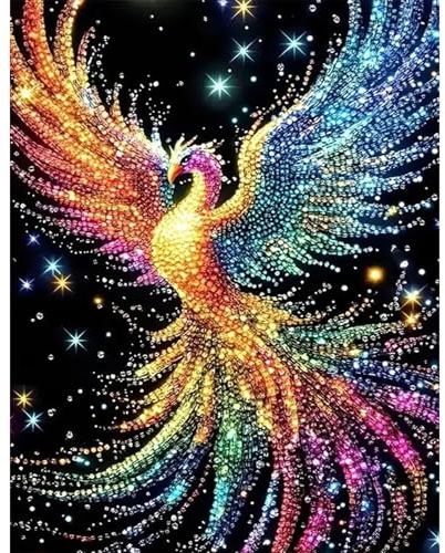 GLIDIAM 40x50cm Diamond Painting Phönix Bunt, Diamant Malerei Bilder Tiere, DIY Full Drill Basteln Erwachsene, Mosaik Stickerei Kreuzstich Geschenk für Wanddeko Wohnzimmer Schlafzimmer