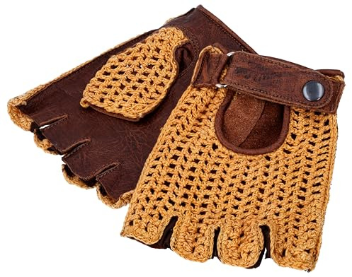 Gusti Leder Lederhandschuhe Maison - Handschuhe Fahrradhandschuhe mit Baumwolldetails Gelb Braun Leder