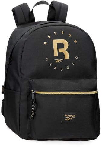 Reebok Gold, lässiger Rucksack, aus Polyester, breite Schultergurte, ergonomisch und gepolstert, verschiedene Fächer, von Joumma Bags, Schwarz, 34x43x15 cm, Rucksack 43