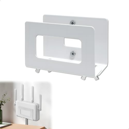 Router Wandhalterung, Wandregal Ohne Bohren WLAN, WLAN Box Verstecken, Metall Router Box Halterung Halter Wandhalter, Selbstklebende Router Regal für Wohnzimmer, BüRo, Schlafzimmer(Weiß, 1 Stück)
