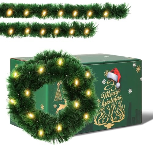 Weihnachtsgirlande Batteriebetrieben 5m 50LEDs tannengirlande mit Beleuchtung Innen Außen Weihnachtsdeko Girlande Weihnachten (Grün)