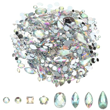 PATIKIL Mixed 500Pcs AB Colorful Crystal Rhinestones, Gems Rhinestones Flatback Acrylic Gemstone Jewel Assorted Shapes for Nail DIY Craft Party Decorations - (White AB)