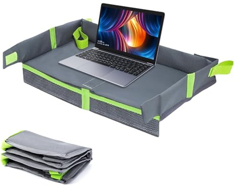 Bandeja de asiento de coche para viajes infantiles, escritorio de regazo | soporte para tazas, tabla de entretenimiento para asientos traseros plegables para colorear, libros, almacenamiento de