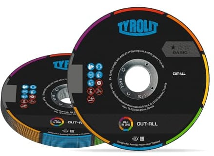 TYROLIT CUT ALL Universal Cut Off Wheels - All Purpose Angle Grinder Discs - PVC, Stone and Metal Cutting Discs - 125 x 1.6 x 22.23 mm, AC46Q, 25-Pack