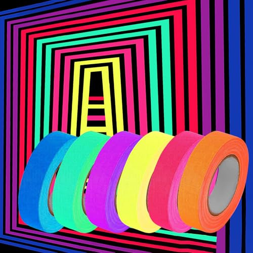 Rbleote 6 Rollen Fluoreszierendes Klebeband, 6 Farben Neon Klebeband, Neon Tape, für Partydekorationen, Weihnachtsdekorationen, Halloween-Dekorationen und Bastelarbeiten (15 MM * 5 M)