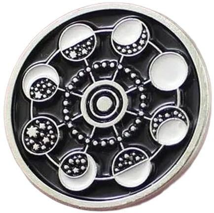 Broche en émail lune noire, pleine lune, croissant de lune, broche circulaire