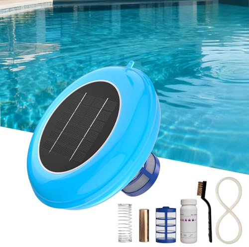 POOLPURE Ionizzatore solare per piscina, detergente galleggiante in rame, utilizza fino all'85% in meno di cloro, detergente ideale per piscine fuori terra, interrate, spa e vasche idromassaggio, fino