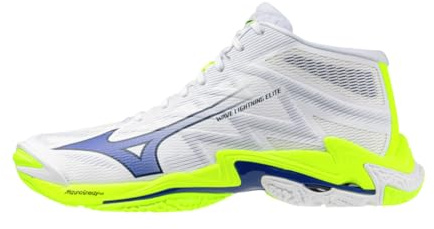 Mizuno Wave Lightning Elite Mid, Volleyballschuhe, Weiß Blau Gelb Fluo,
