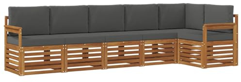 vidaXL Sofagarnituren 6 pcs Natur und Anthrazit Massivholz Akazie, Garten, modernes Outdoor-Sofa, L-förmige Lounge, Terrasse, langlebiger Komfort fürs Patio