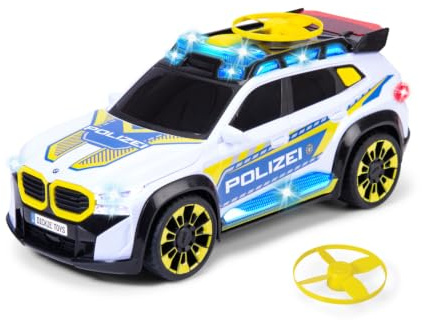 Dickie Toys – BMW XM Crime Hunter (30 cm), Polizeiauto für Kinder ab 3 Jahren, Drohnen Launcher mit 2 Spielzeugdrohnen, Licht und Sound, Stoppschild, Freilauf, Polizei SUV Spielzeug