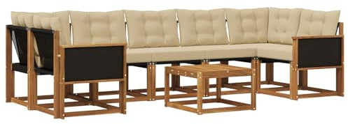 vidaXL Outdoor-Sofagarnitur mit Kissen 8 pcs Natur und Beige, Akazienholz Garten Sofa Set, modernes Möbel, langlebige Terrasse Sitzgelegenheiten, Entspannung für deinen Hinterhof