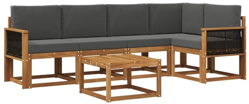 vidaXL Outdoor-Sofagarnitur mit Kissen 6 pcs Natur und Anthrazit, Outdoor-Ecksofa, modernes Lounge-Set für Garten, Robustes Sitzmöbel für Terrasse, Entspannen