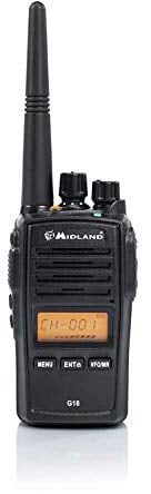 Midland G18 1 Radio Ricetrasmittente Walkie Talkie Semi Professionale, Pacco Batteria Ricaricabile Li-Ion (1600 Mah), Caricabatterie da Tavolo, Adattatore da Muro, Aggancio Cintura