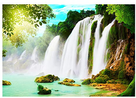 Wallpaper - Wall Mural 200x140 cm Non-Woven Premium Art Print Fleece Wall Mural Decoration Poster Picture Design Modern Waterfall Landscape Nature c-A-0026-a-a