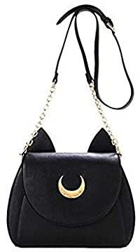 Itian Borsetta Messenger in Pelle, Borsetta con Simbolo della Mezzaluna e Orecchie di Gatto (Nero)