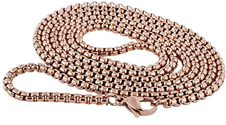 Akitsune Baca Kette 90cm | 3mm breit | Halskette Frauen Herren Box Rolo Edelstahl Karabiner Minimalist Herrenhalskette - Rosegold