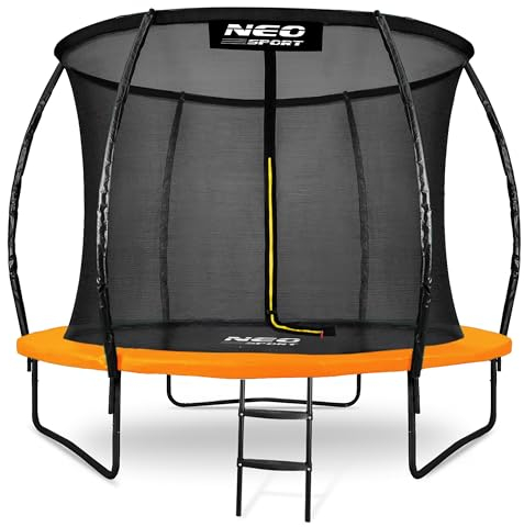 Neo-Sport Trampolin Outdoor Kinder Gartentrampolin Sicherheitsnetz Innen Leiter Gepolsterte Stangen Wetterfest Rostfrei Belastbar bis 150 kg Grün Schwarz 374 cm