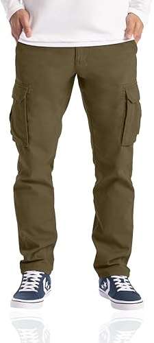 westAce Men's Cargo Trousers Casual Relaxed-Fit Multi Pocket Stretch Cotton Drawstring Work Utility Construction Hiking Tactical Streetwear Cargo Pants (Available in Big & Tall) (34W / 34L, Khaki)