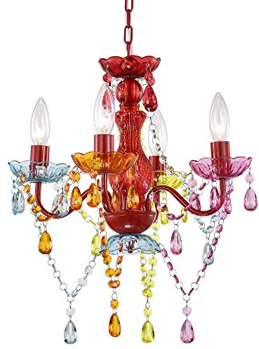 Mini lámpara de araña de cristal, candelabros coloridos, pequeños cristales acrílicos multicolores, lámpara colgante con 4 luces