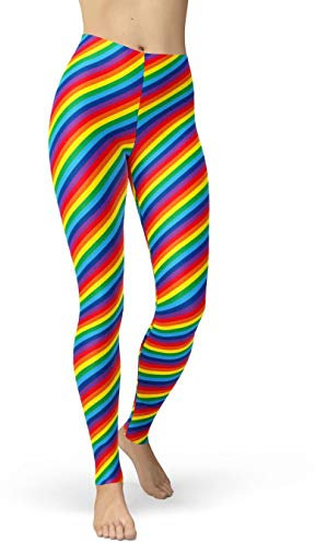 sissycos Neon Leggins Damen 80er Strip Dot Leggings S-L Neonstreifen-leggings